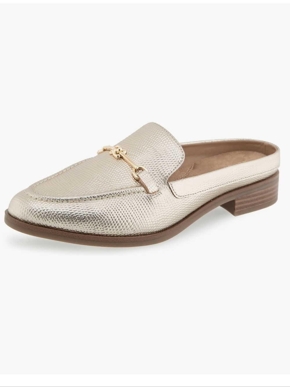AEROSOLES Metallic Gold Slip-On Mule with Bit Accent